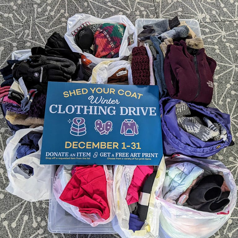 Collection of coats for the Shed Your Coat clothing drive.