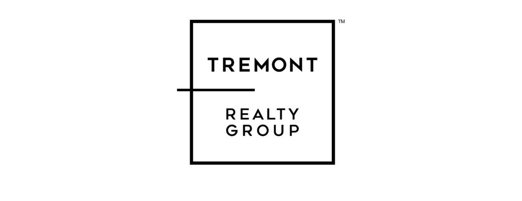 Monoline logo design - black and white graphic of a thin line square containing the words Tremont Realty Group