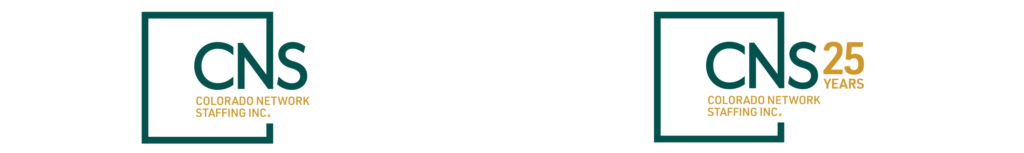 CNS Colorado Network Staffing standard logo and 25 years logo side by side.