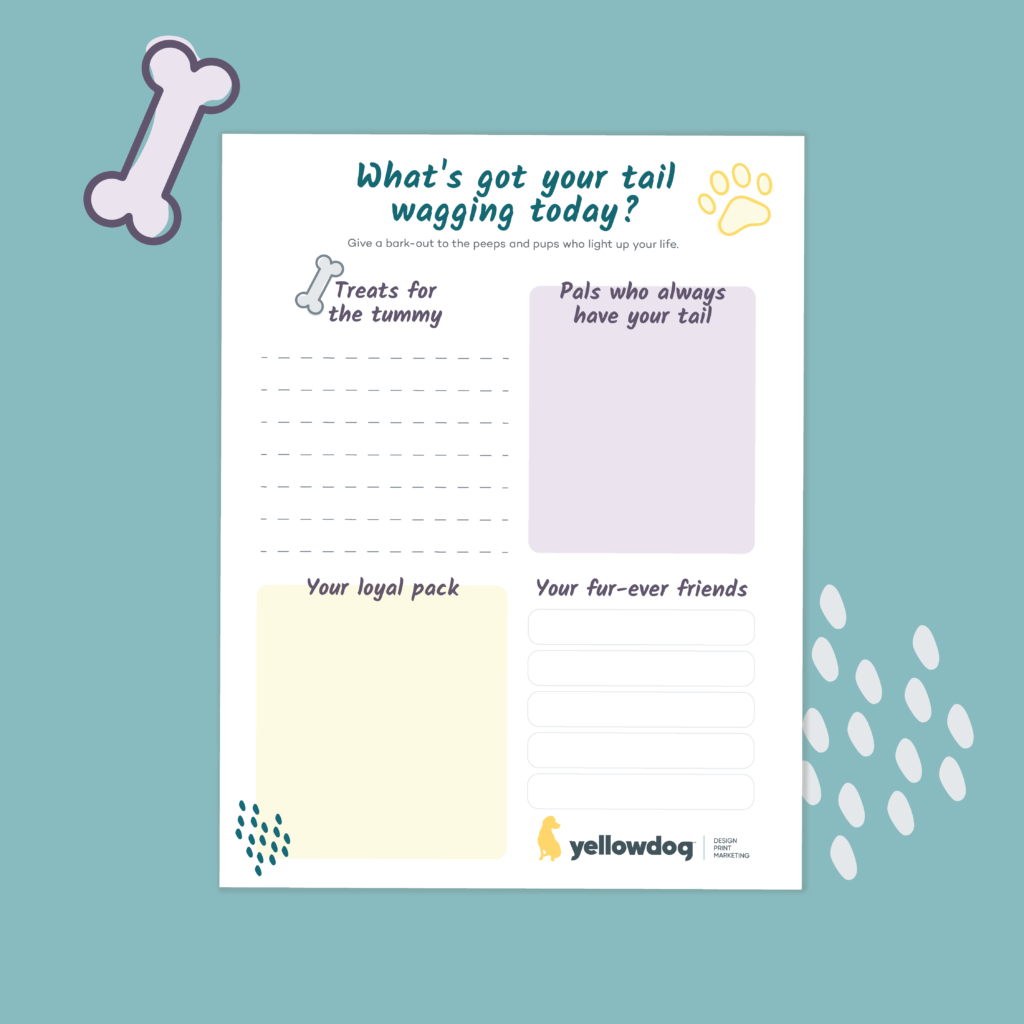 What's got your tail wagging today? Free printable gratitude journal prompt thumbnail