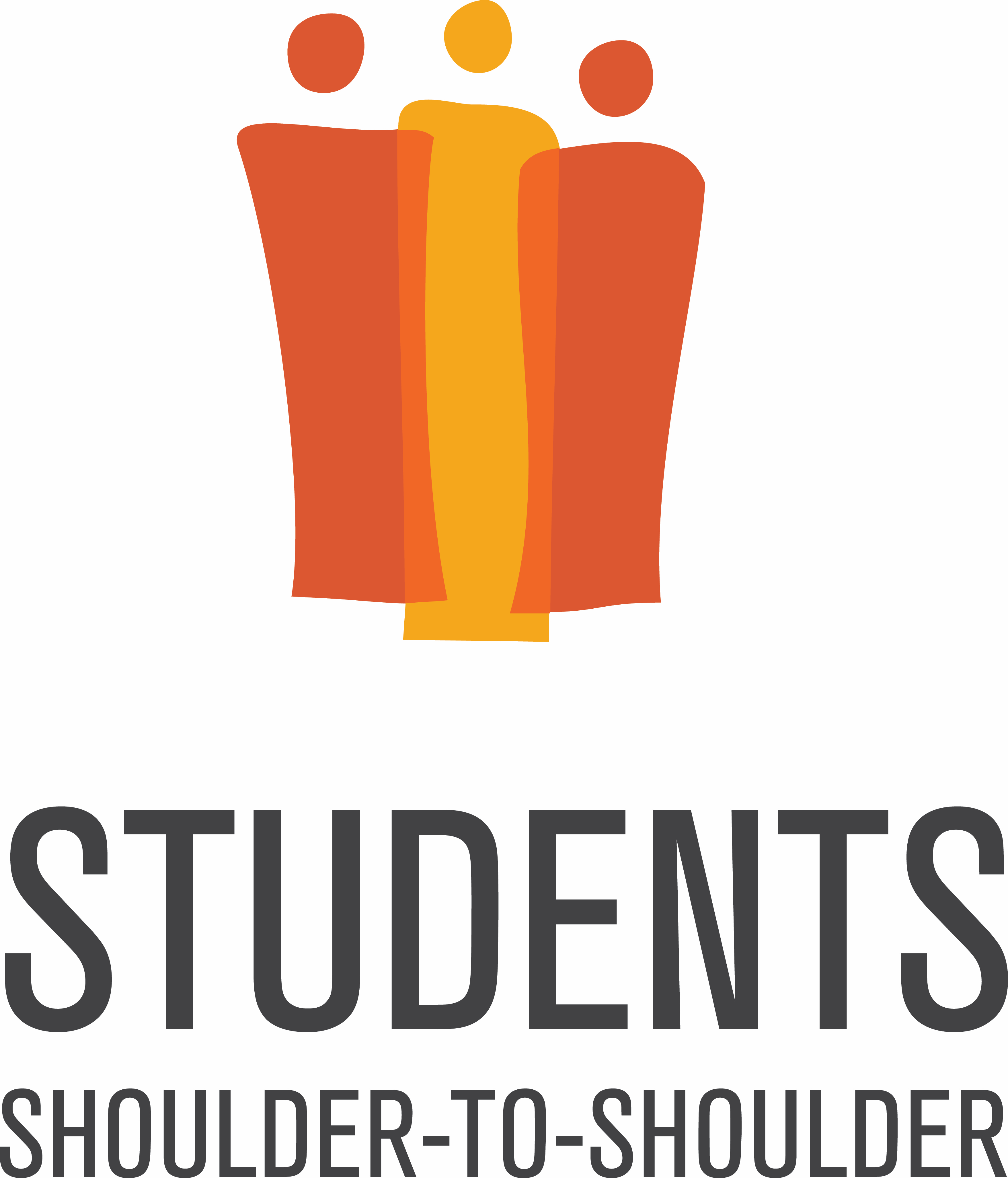 Students Shoulder-to-Shoulder logo - text under orange and yellow stylized icons of people.