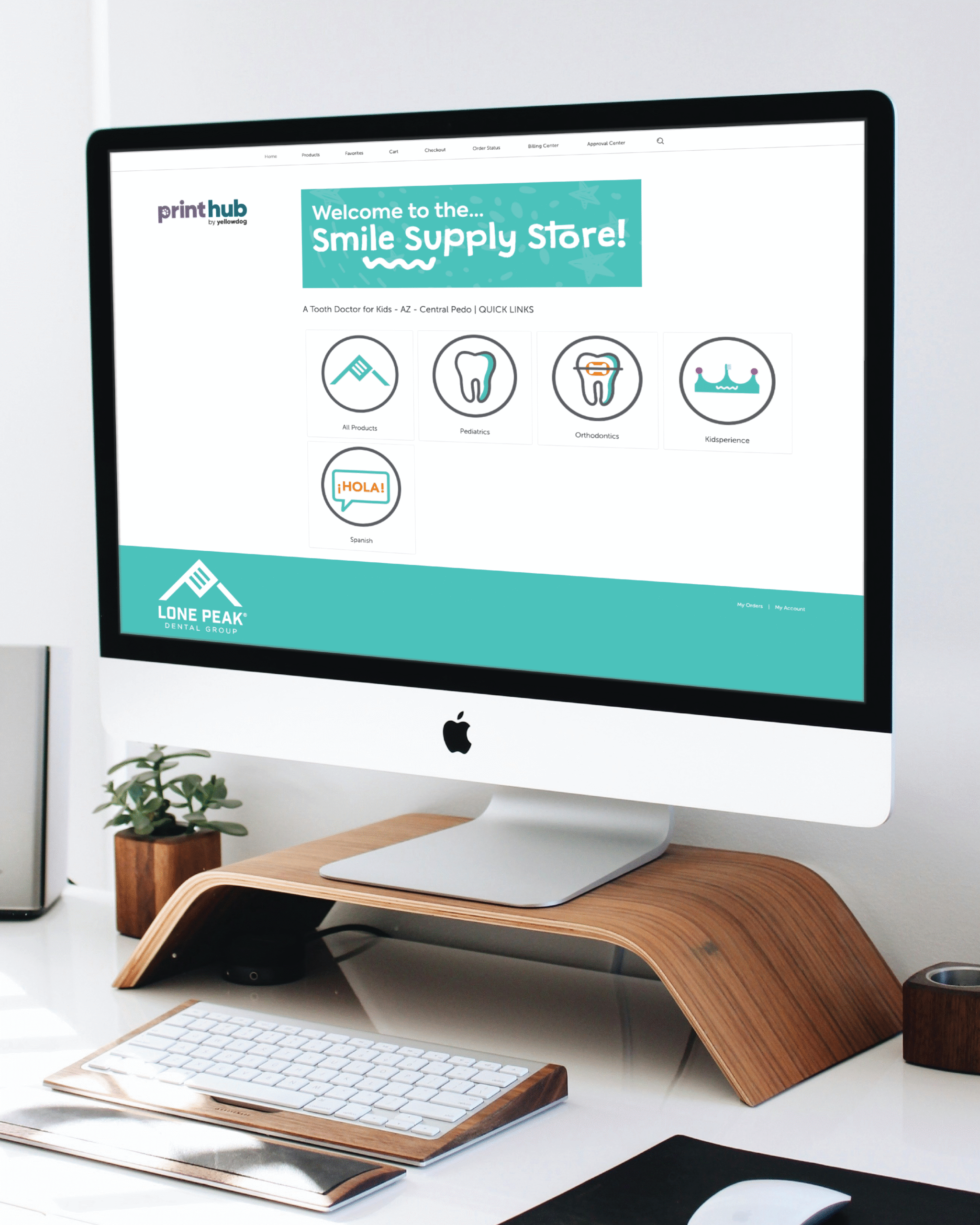 Custom branded Lone Peak Dental Group print portal by YellowDog shown on a computer screen